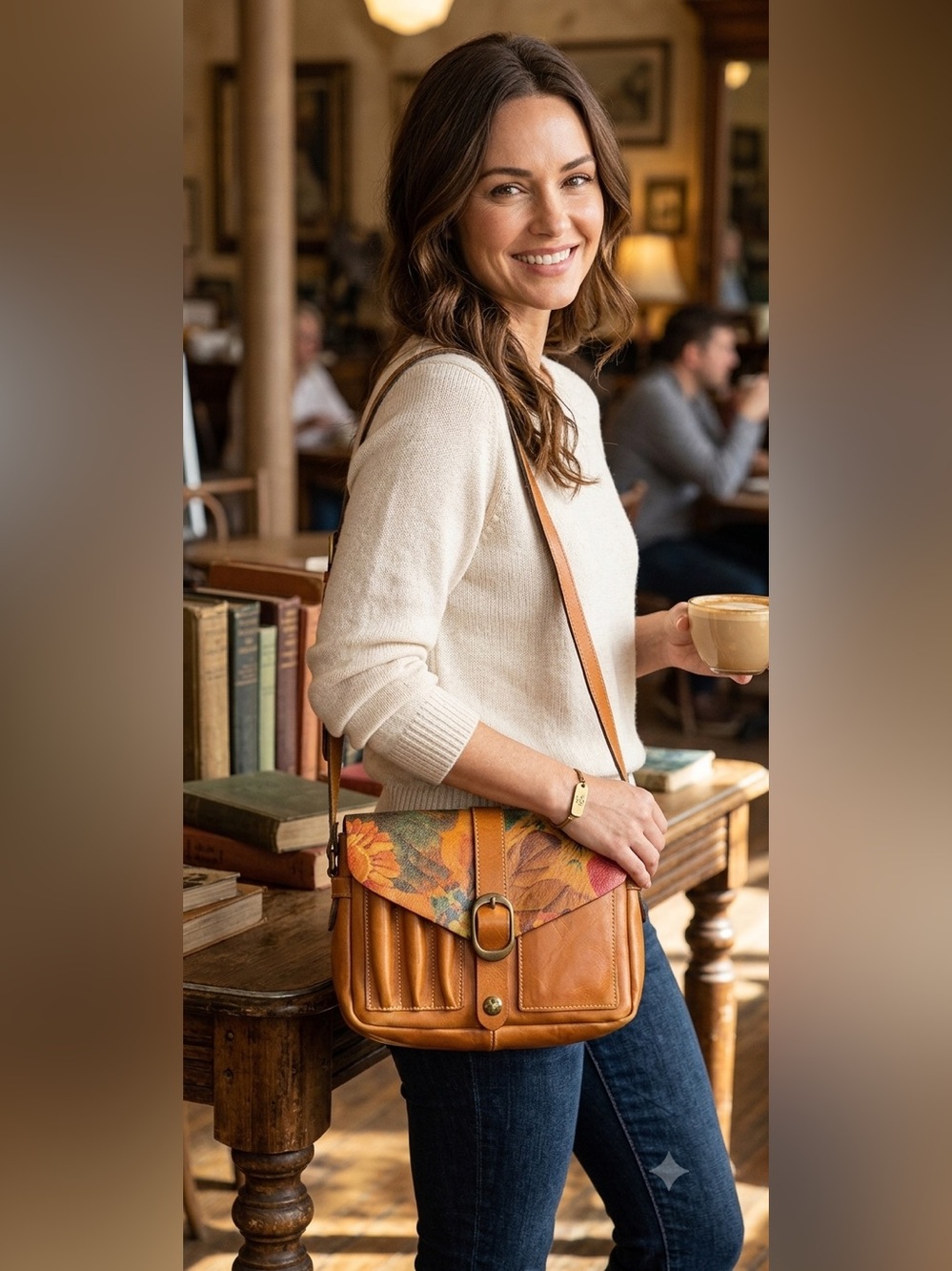 Patricia Nash Prizzi Leather Crossbody Bag in Light English Country Floral